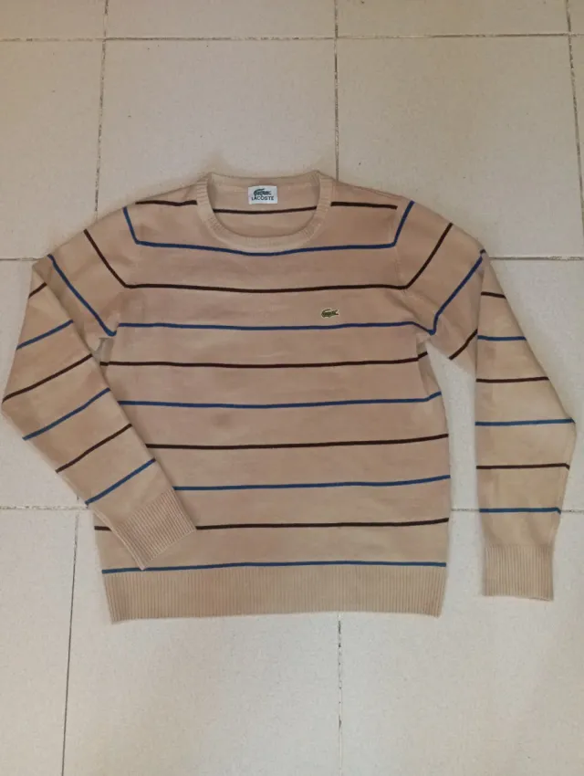 Jersey Lacoste Beige Rayas Azul y Marrón