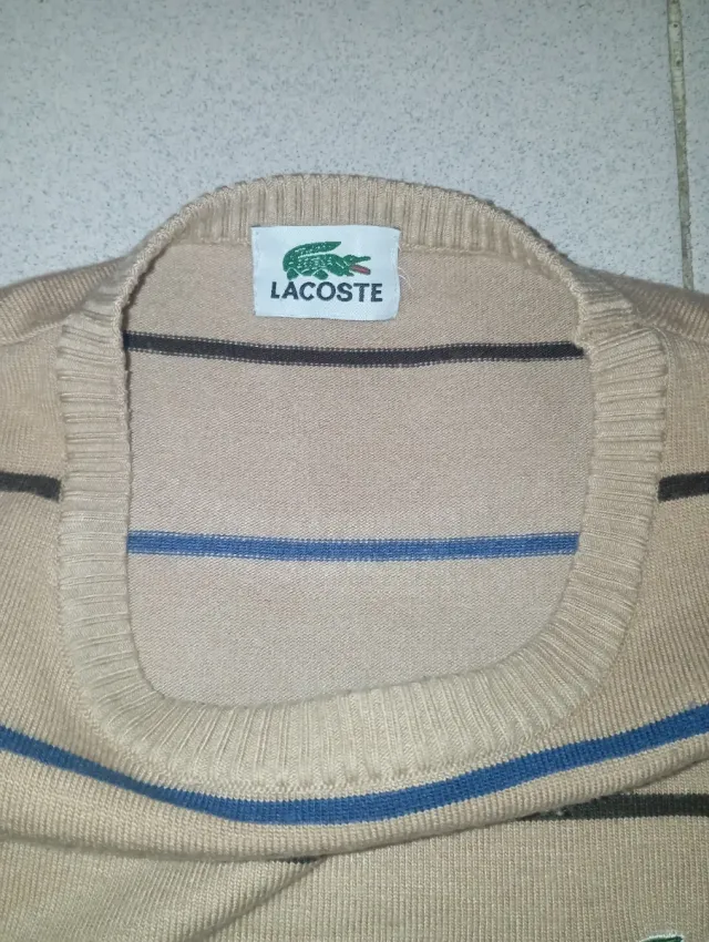 Jersey Lacoste Beige Rayas Azul y Marrón