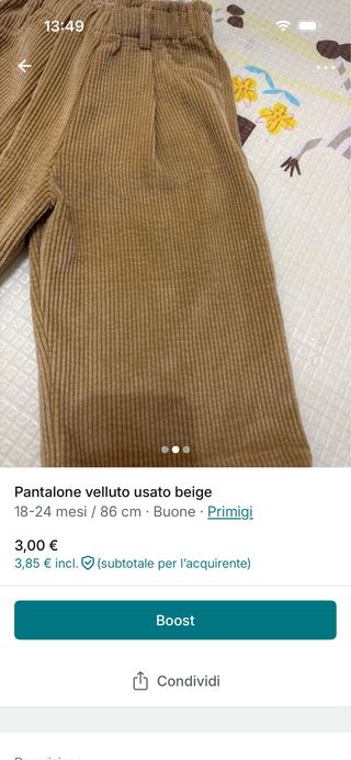 Pantaloni velluto beige Primigi 18-24 mesi