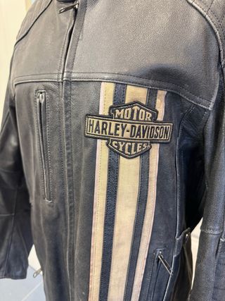 Cazadora Harley Davidson Cuero Negra y Beige