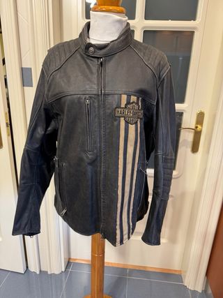 Cazadora Harley Davidson Cuero Negra y Beige