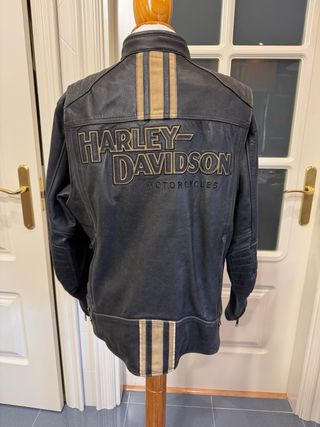 Cazadora Harley Davidson Cuero Negra y Beige