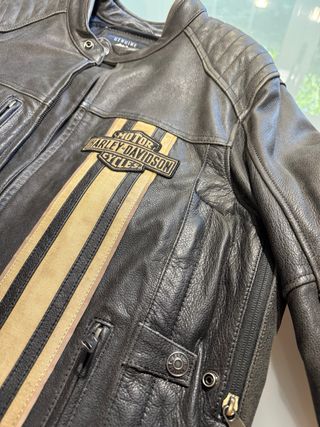 Cazadora Harley Davidson Cuero Negra y Beige