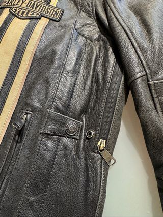 Cazadora Harley Davidson Cuero Negra y Beige