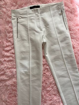 Pantalón Zara Talla S Blanco Cremalleras
