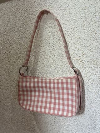 Bolso cuadros vichy rosa y blanco