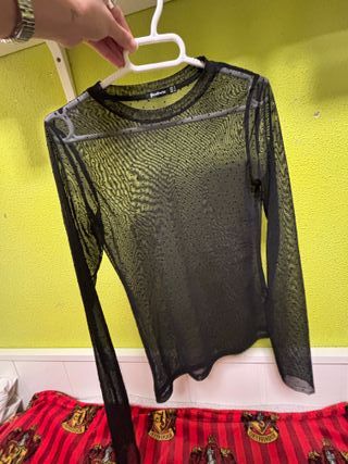 Top transparente Stradivarius negro/verde Talla S