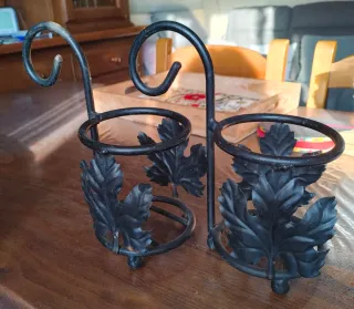 Set 2 Portavasi Ferro Battuto Foglie