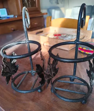 Set 2 Portavasi Ferro Battuto Foglie