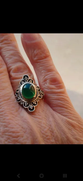 Anello Argento 925 con Pietra onice verde
