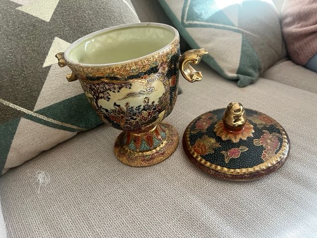 Jarrón Cerámica Asiático Dorado Multicolor