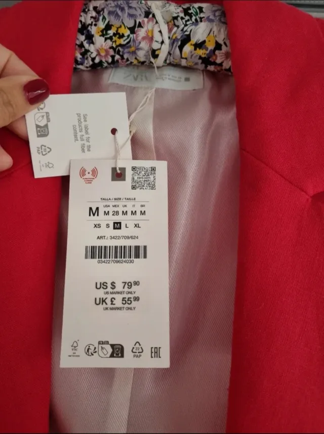 Chaleco Largo Rojo Zara Talla M