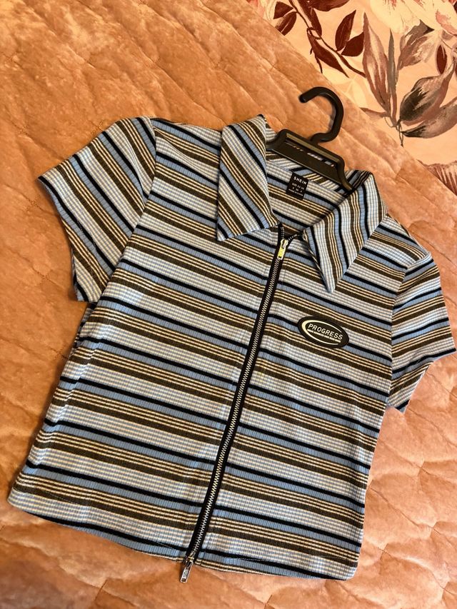 Top SHEIN rayas cremallera frontal