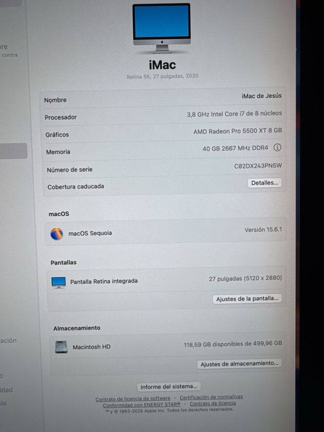 iMac 27 5K 2020 Core i7 40GB RAM
