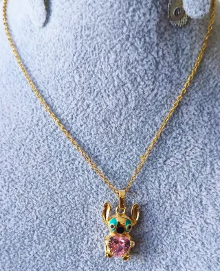 Cadena Oro Laminado 18k Stitch Corazón Rosa