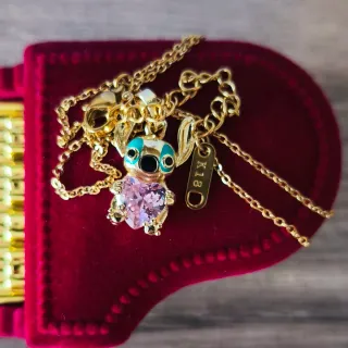 Cadena Oro Laminado 18k Stitch Corazón Rosa