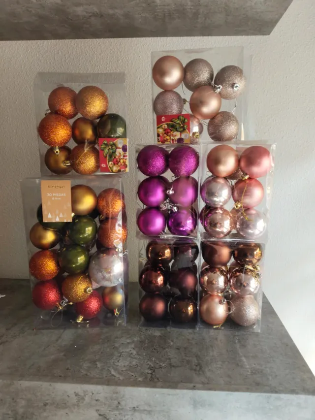 Adornos Navideños Plástico Dorado y Morado