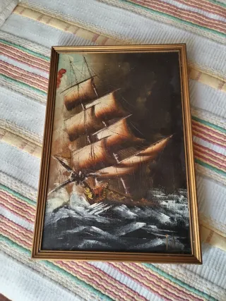 Quadro Pintura a Óleo Navio Tempestade