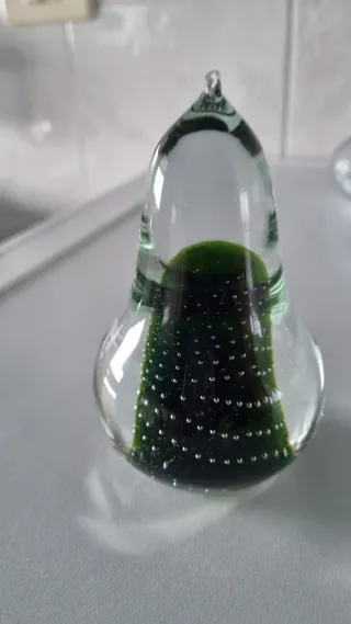 Fermacarte in vetro vintage verde con bollicine