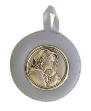 Medalla Cuna Virgen con Niño de Plata Ley y tejido