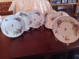 6 Platos Postre Limoges Porcelana Flores Rosas