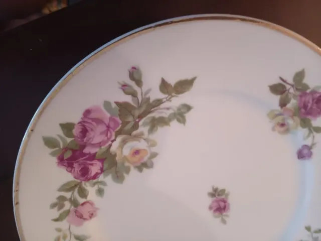 6 Platos Postre Limoges Porcelana Flores Rosas