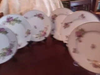 6 Platos Postre Limoges Porcelana Flores Rosas