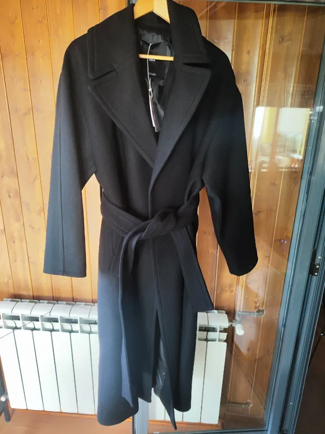 Abrigo Mango Lana Cinturón Negro