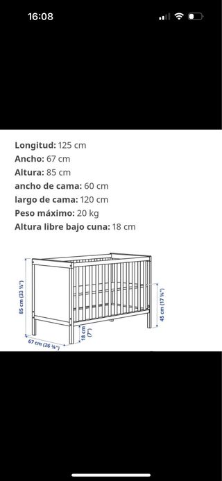 Cuna bebé blanca Ikea sundvik 60x120