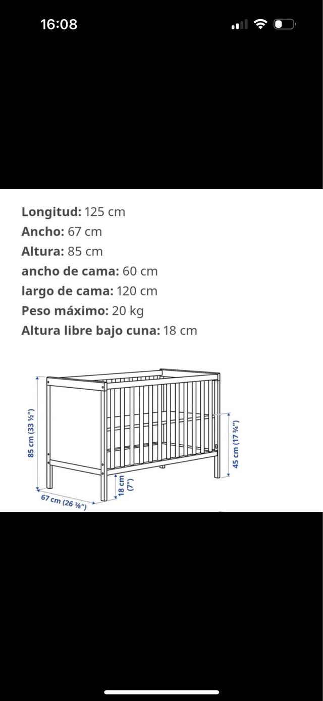 Cuna bebé blanca Ikea sundvik 60x120
