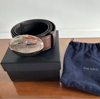 Cinturón Prada Marrón Hebilla Ovalada Plata