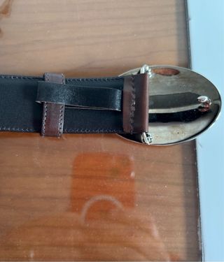 Cinturón Prada Marrón Hebilla Ovalada Plata