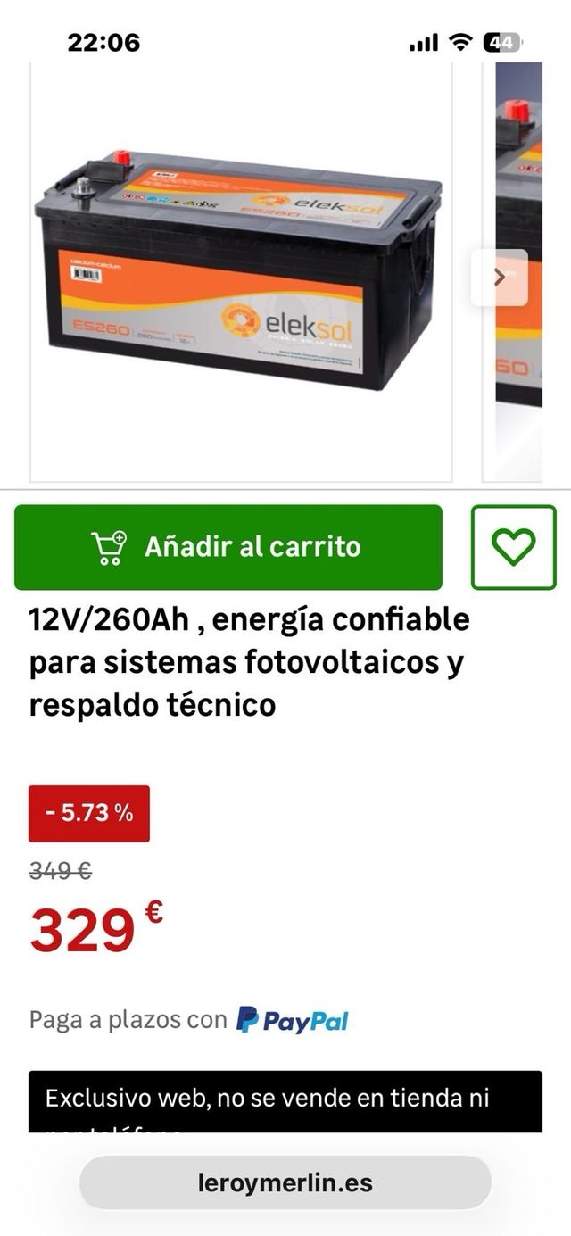 Batería solar ElekSol ES260