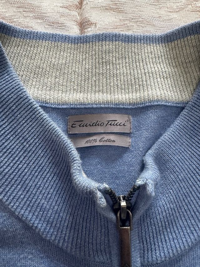 Jersey Emidio Tucci cremallera azul hombre algodón