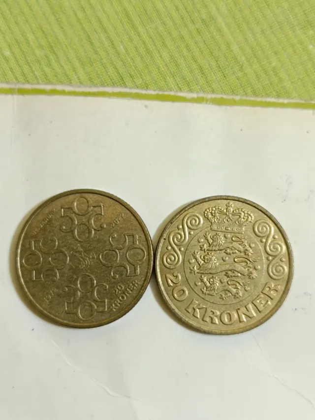 2 Monedas Danesas 20 Coronas Margarita II