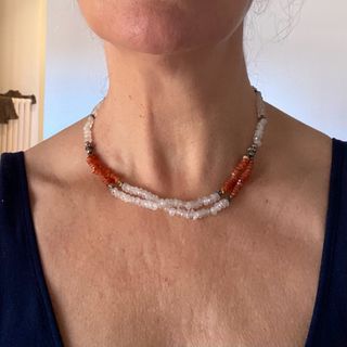 Collar doble piedra luna, corola y plata