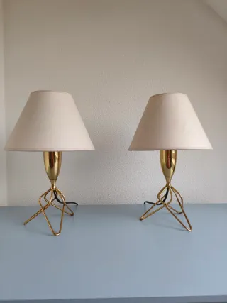 Pareja Lámparas Mid Century Vintage Doradas