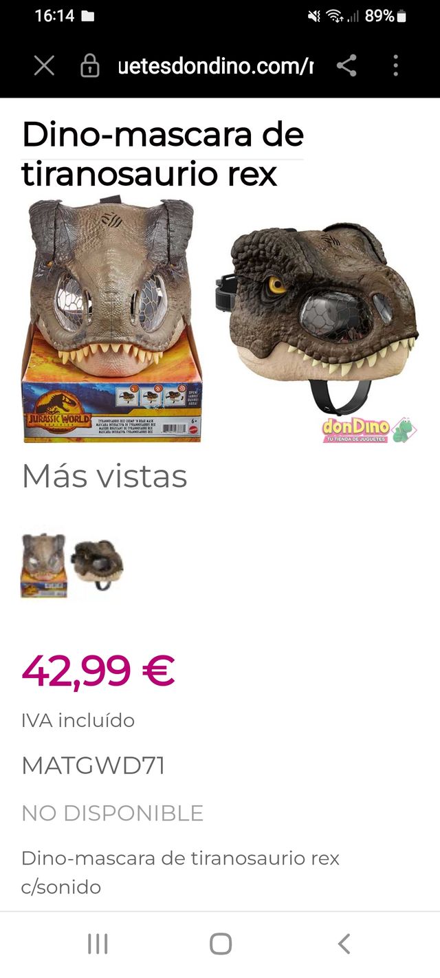 Dino-mascara Tiranosaurio Rex c/sonido