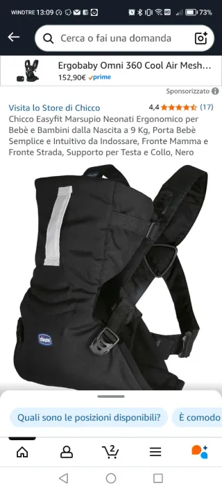 Marsupio Chicco Easyfit Nero Nuovo