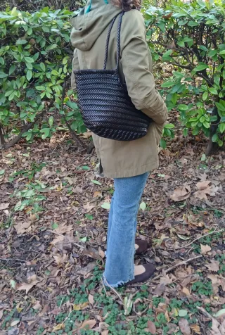 Bolso trenzado de piel marrón chocolate