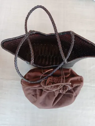 Bolso trenzado de piel marrón chocolate