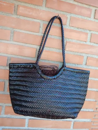 Bolso trenzado de piel marrón chocolate