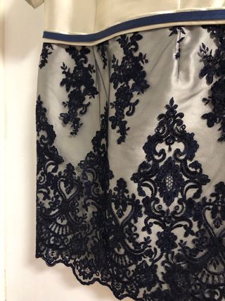 Traje ceremonia vestido y abrigo plateado/azul