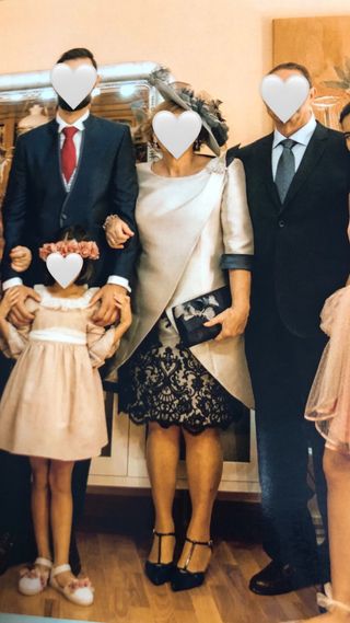 Traje ceremonia vestido y abrigo plateado/azul