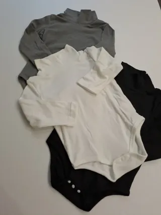 3 Lupetti body per bambini (grigio, bianco, nero)