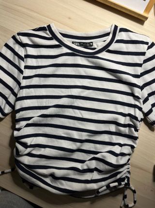Camiseta Zara Rayas Blanca y Negra Talla XS