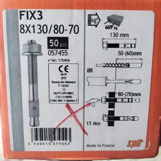 Parabolt Tornillos FIX3 8X130/80-70 SPIT