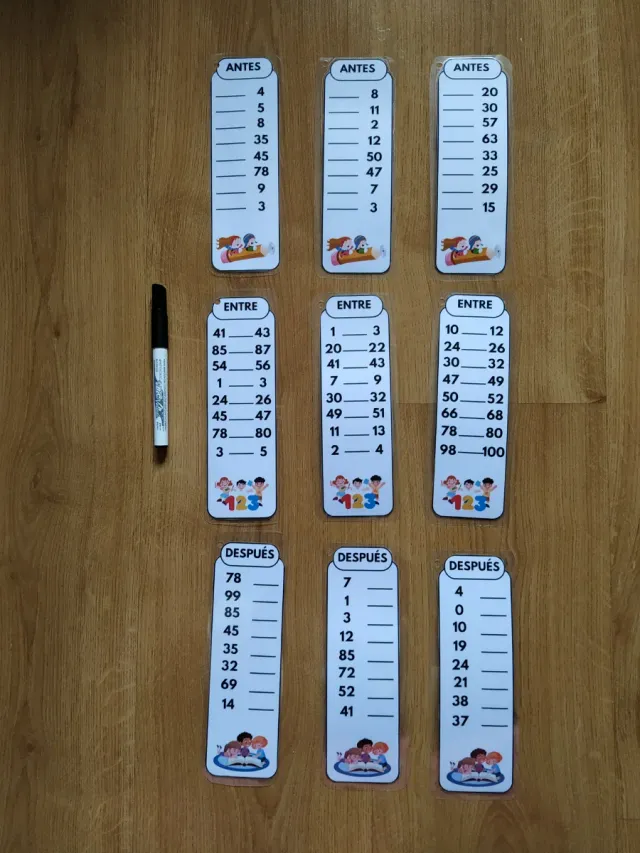 Juego matemáticas números antes, entre y después