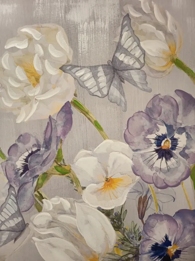 Cuadro flores y mariposas tela