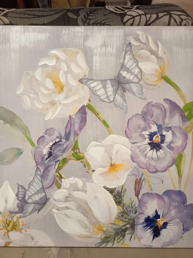 Cuadro flores y mariposas tela